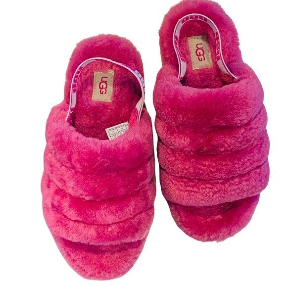 UGG Girls Fluff Yeah Slide Size 4 Pink EUC - Picture 13 of 15